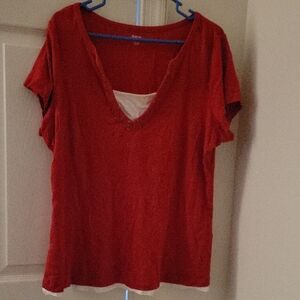 Style & Co. Red Short Sleeve V-Neck Tee